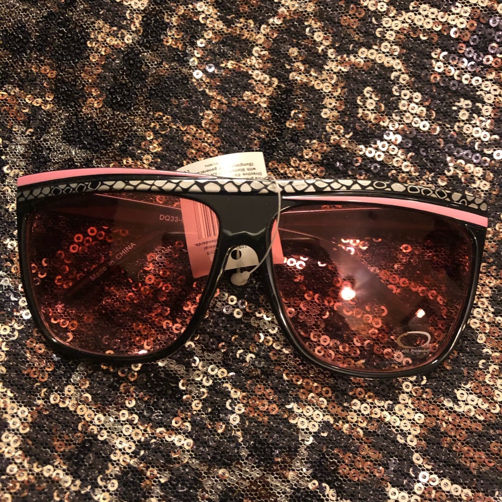 {???} Pink Black Snakeskin Brow Line Sunglasses